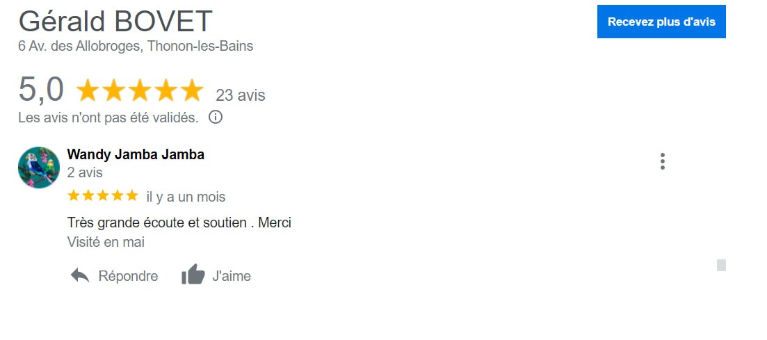 Avis Google patient 2 — Gérald Bovet psychothérapeute